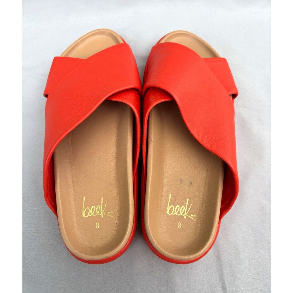 Beek Orange Leather Crisscross Strap Slide Sandals Women’s US Size 8